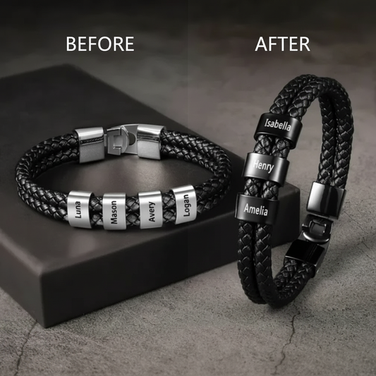 1pc Personalized Family Names Men Leather Bracelet with two straps Customized Gift for Father's Day