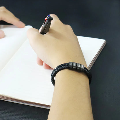 1pc Personalized Family Names Men Leather Bracelet with two straps Customized Gift for Father's Day