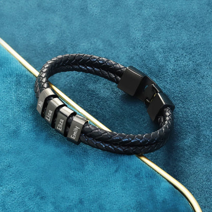 1pc Personalized Family Names Men Leather Bracelet with two straps Customized Gift for Father's Day