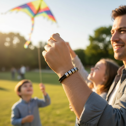 1pc Personalized Family Names Men Leather Bracelet with two straps Customized Gift for Father's Day